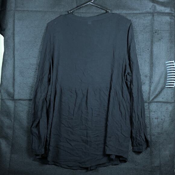 Lauren Conrad Womens Blouse Black V Neck Button Long Sleeve Flowy Lightweight XL - Picture 10 of 12